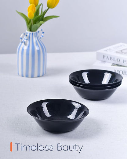 14 OZ (16 OZ MAX) Black Opal Glass Cereal Bowl Set of 6, 6.5 inch Dishwasher & Microwave Safe Round Bowls for Soup, Salad and Rice