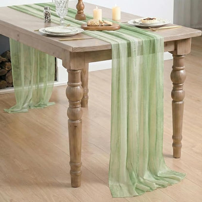 Artoid Mode Boho Green Stripes Spring Chiffon Table Runner 120 Inches 10FT - Image 4