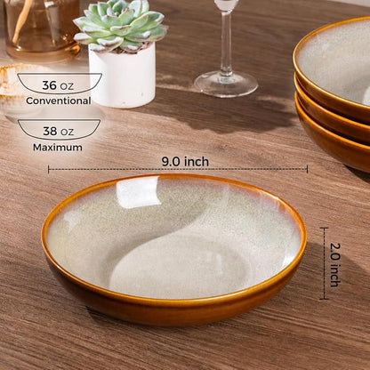 LERATIO 9.0" Ceramic Pasta Bowls Set of 4, 38oz Large Stoneware Bowls Set | - Image 2