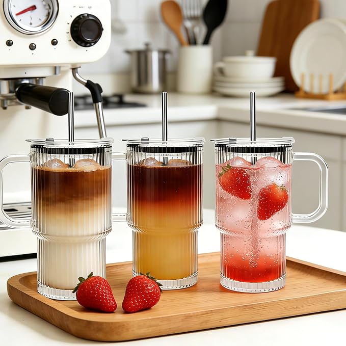Accguan 6Pack 20oz Ribbed Glass Tumbler - Image 5