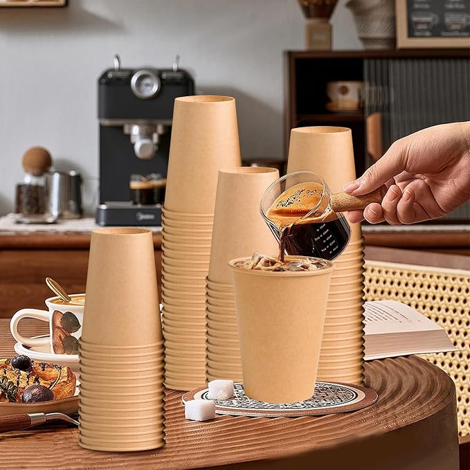 BYSNOW 300 Pack 8 oz Kraft Paper Cups, Disposable Coffee Hot Water Cups | - Image 4