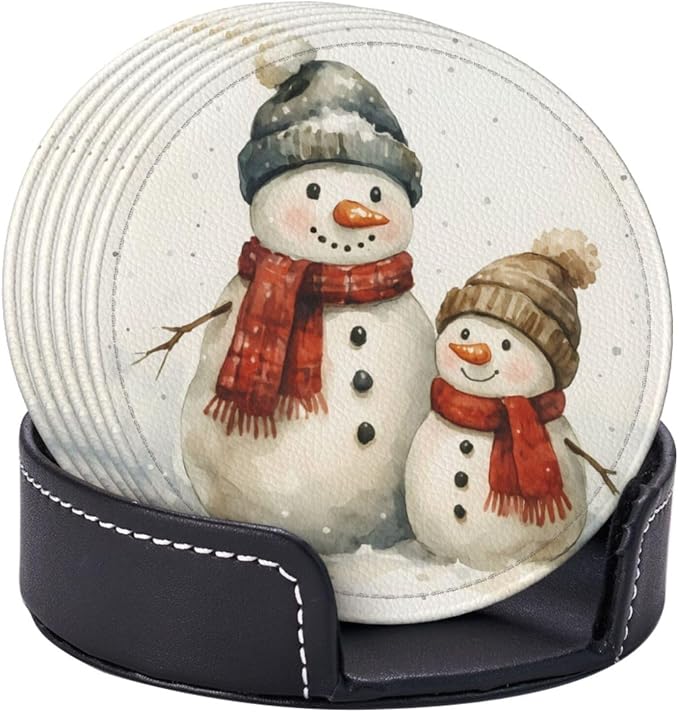 Winter Watercolor Snowman and Snow Scene Coasters - Image 2