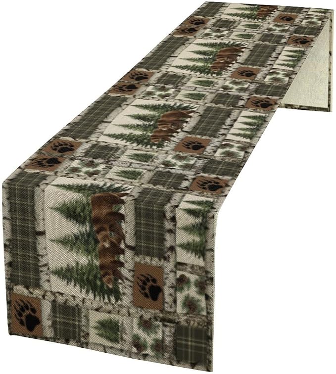 Rustic Cabin Moose Deer Bear Table Runner, Retro Bear Cottage Country Style by Yearn+Jear