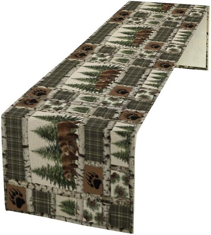 Rustic Cabin Moose Deer Bear Table Runner, Retro Bear Cottage Country Style by Yearn+Jear
