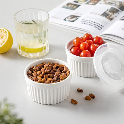 vancasso 8 oz Ramekins with Lid, Porcelain Creme Brulee Souffle Dishes - Image 5