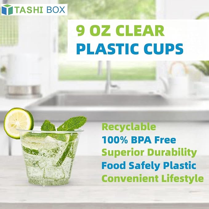 TashiBox 9 oz Crystal Clear Plastic Cups - Image 2