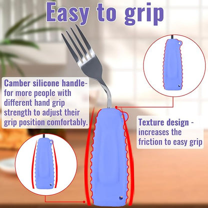 Adaptive Utensils,Curved Angled Spoon and Fork Set,for Tremors Parkinsons Limited or Elderly,Lightweight Cutlery with Non-Slip Easy Grip Handles