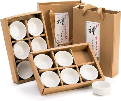 Foraineam Ceramic Sake Tea Cups Set of 12, Premium White Pottery Asia Japanese - Image 7
