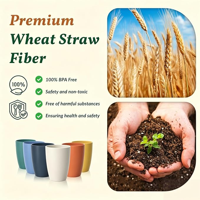 Homienly Water Cups Wheat Straw Drinking Glasses Cups 12oz Unbreakable Cups - Image 4
