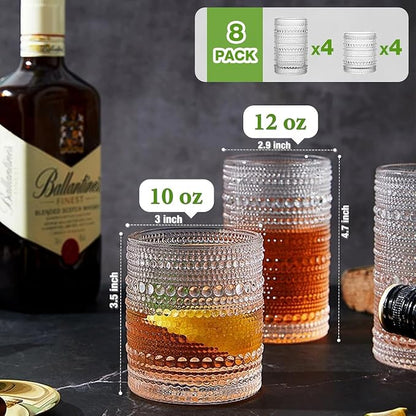 Hlukana Vintage Hobnail Drinking Glasses Set of 8, 12 oz Highball Glasses & 10 - Image 3