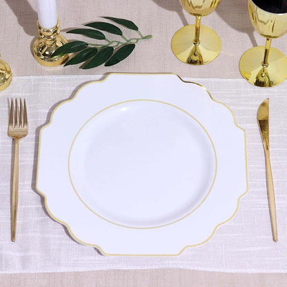 White Hard Plastic Dinner Plates, 50 Pack 11" Disposable Round Baroque Plates by TCFLinen