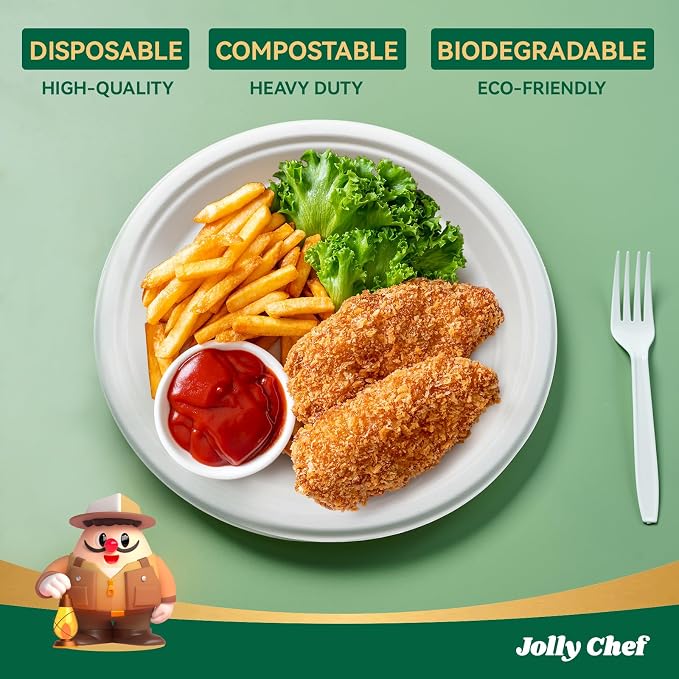 Compostable Heavy Duty Plates   Eco-Friendly Disposable White Paper - Image 3