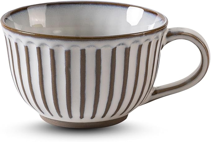 12 oz Ceramic Coffee Mug, Vintage Style Coffee Cup 350ml Rustic Ribbed Coffee by Tvvtuww