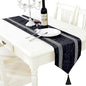 Elegant Sequin Rhinestone Black Table Runner, Ombre Velvet, Double-Layer by Jiino
