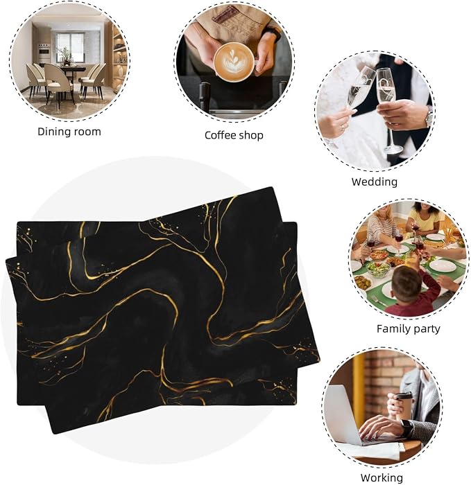 Fiokroo Golden Texture Marble Placemats Set of 4 Table Mats Table Tableware - Image 3