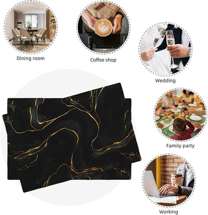 Fiokroo Golden Texture Marble Placemats Set of 4 Table Mats Table Tableware - Image 3