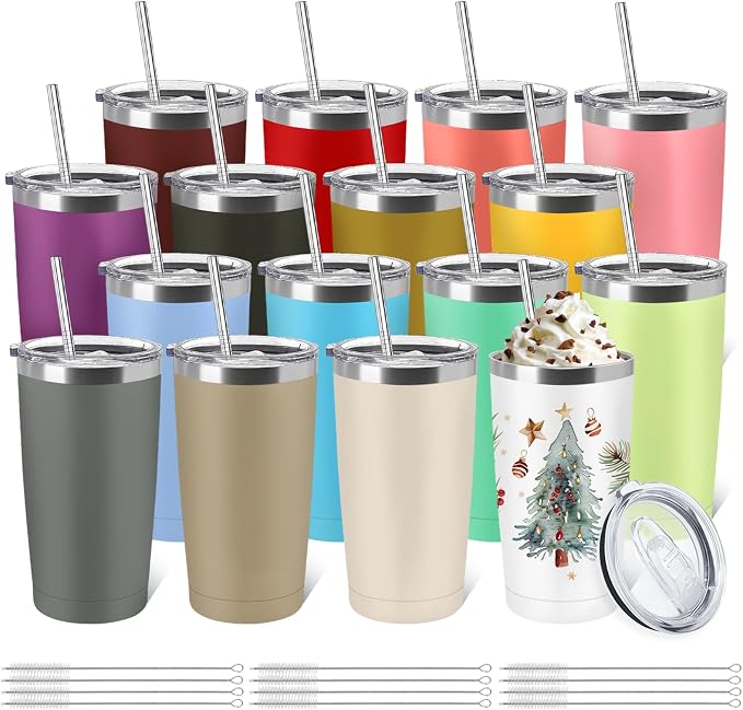YOUKE OLA 16 Pack Stainless Steel Tumbler Bulk 20oz Insulated Vacuum Travel Mug by YOUKEOLA