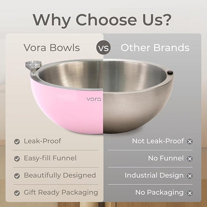 Vora 35oz Stainless Steel Chilled Serving Bowl - 1 Pack Insulated Serving Bowl with Anti Slip Base, Funnel & Plugs to Keep Dips, Salads & Appetizers Cold - Ice Bowls to Keep Food Cold for Parties