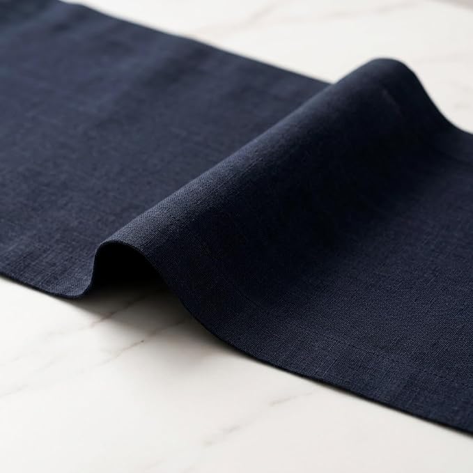 Solino Home 100% Pure Linen Table Runner Navy, Fete 14 x 120 Inch Long | Table - Image 4