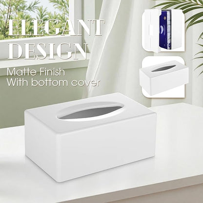Tissue Box Cover, Rectangular Facial Tissue Holder with Bottom, Decorative Storage Box for Bathroom Vanity, Countertops, Dressers, Night Stand, Car, RV, Parlors and Offices - White