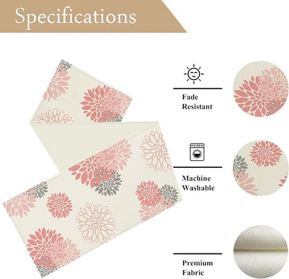 Pink Grey Table Runner Dahlia Flower Beige Burlap Table Runners Modern Elegant - Image 6