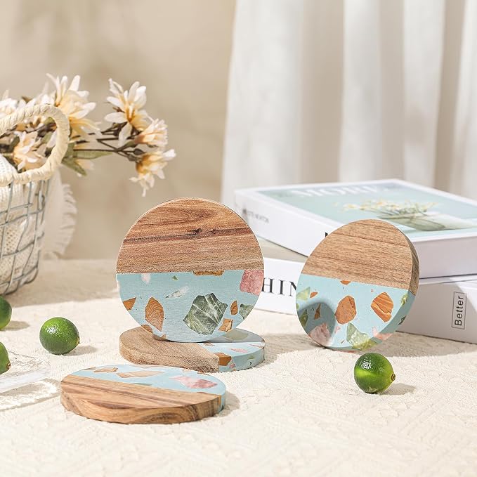 Drink Acacia Wood-Marble Coasters Set of 4, Cup Coaster - Image 3