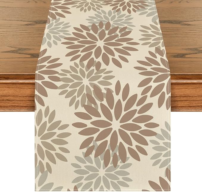 Artoid Mode Brown Gray Dahlia Pinnata Flower Floral Table Runner, Seasonal by ArtoidMode