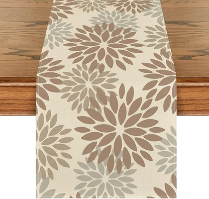 Artoid Mode Brown Gray Dahlia Pinnata Flower Floral Table Runner, Seasonal by ArtoidMode
