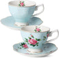 BTaT- Floral Tea Cups and Saucers, 8 oz, Fine Porcelain Teacup Set by BrewToATea