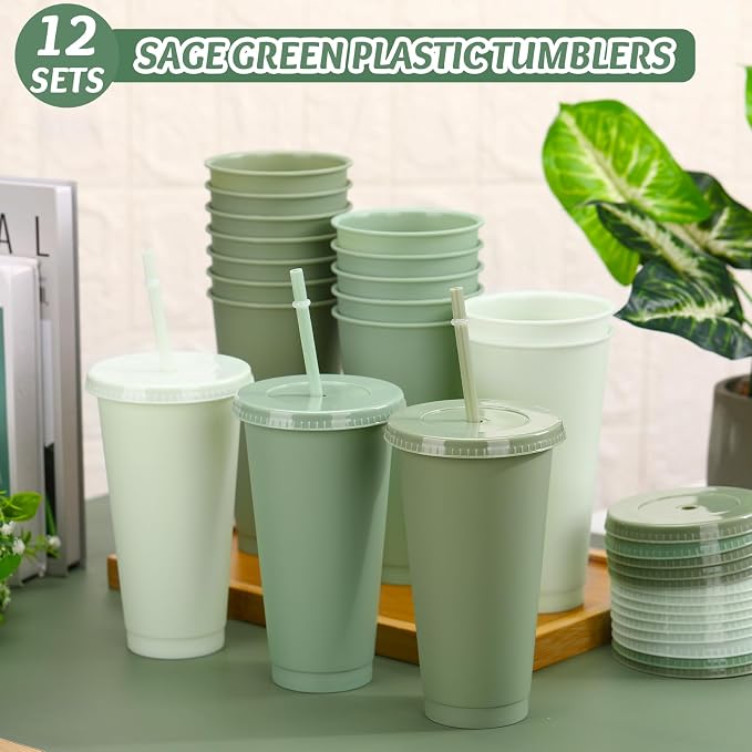 Skylety 12 Pcs Sage Green Plastic Cups - Image 4
