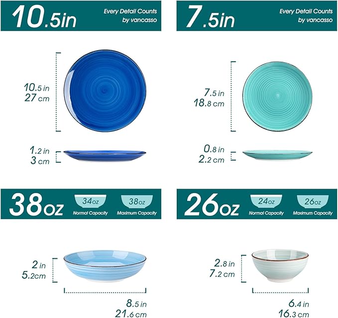 vancasso Bonita Stoneware Dinnerware Sets, 24 Pieces Dishes Set - Image 2