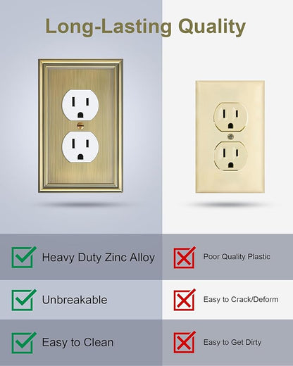 2-Pack Single Toggle Light Switch Cover Plate, Durable Solid Zinc Alloy Decorative Switch Plate Covers, Antique Brass 1 Gang Wall Plate, Corrosion Resistant