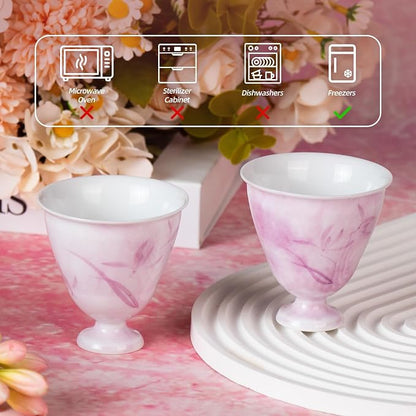 KAMMAK Ceramic Tea Cups Set of 2, 2.8 oz, Vintage Small Teacups, 703N | Hand - Image 2