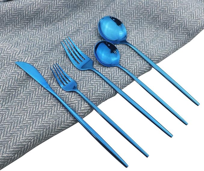 JASHII Shiny Blue Silverware Set, 20-Piece Stainless Steel Satin Finish Flatware - Image 8