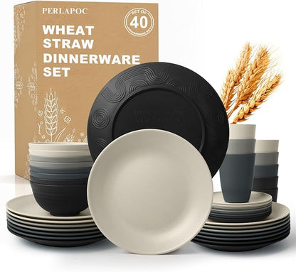 Wheat Straw Dinnerware Sets 40 PCS by Perlapoc