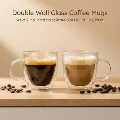 Double Wall Glass Coffee Mugs 5oz / 150ml, Stylish Tazas de Cafe Con Estilo - Image 2