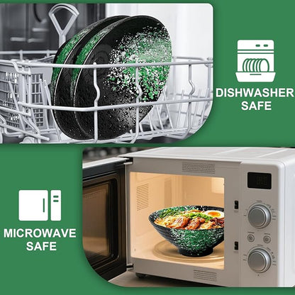 9.4Inch Ceramic Ramen Bowl Set of 2 (9 Piece) - Porcelain Japanese Salad Noodles Cereal Fruit Pasta Soup Large Bowls with Recipes Chopsticks Forks Spoons for Men Women Gift Microwave Dishwasher Safe
