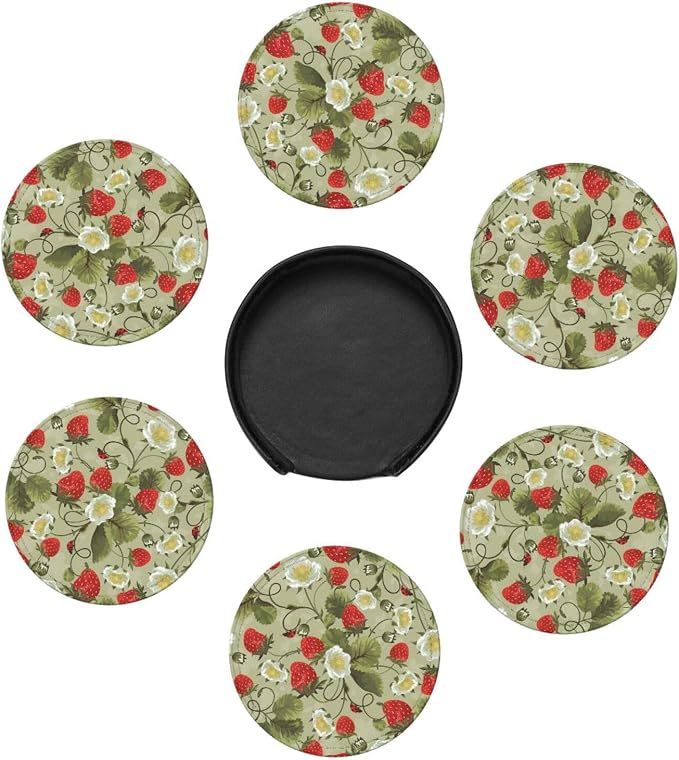 6 Pcs Strawberry Ladybug Leather Coasters - Image 7