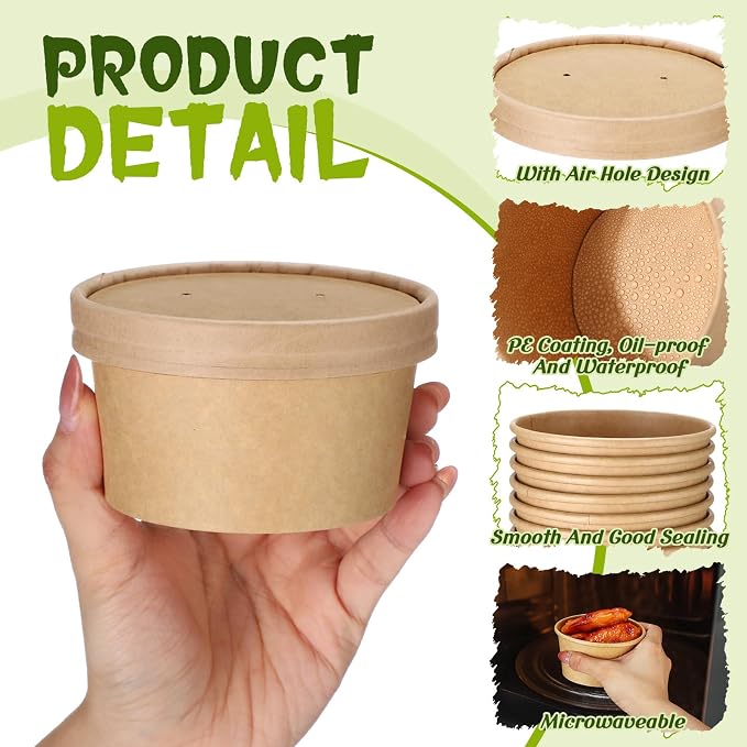 Fulmoon 100 Pack Paper Soup Containers - Image 3
