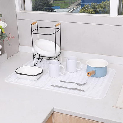 Silicone Dish Drying Mat for Multiple Usage,Easy clean,Eco-friendly,Heat-resistant Silicone Mat for Kitchen Counter or Sink,Refrigerator or Drawer Liner White 3XL 28 inches x 18 inches