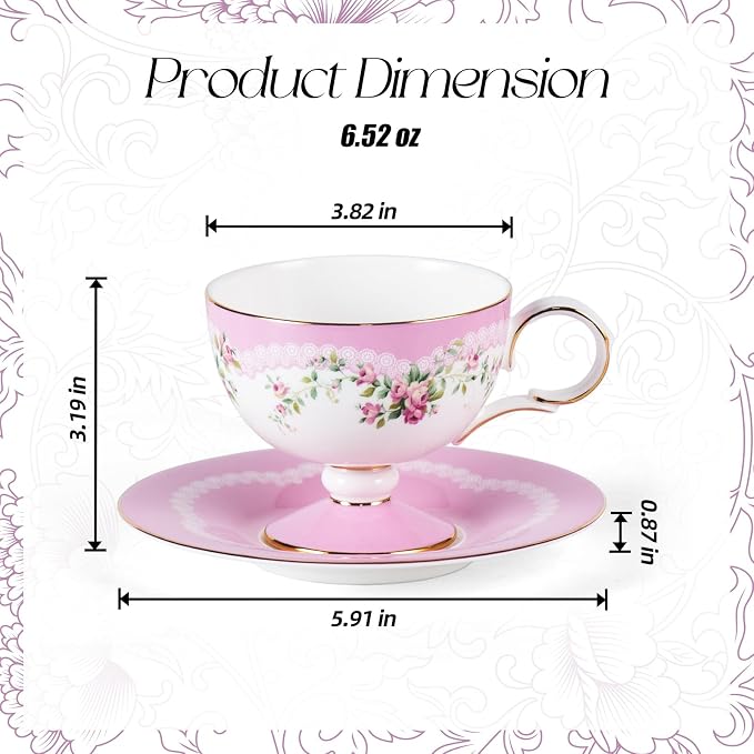 KAMMAK Tea Cups Set of 2, Ceramic Floral Pattern Demitasse Cup | Porcelain - Image 2