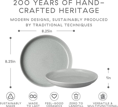 Denby - Elements Light Gray Coupe Salad Plates Set of 6 - Dishwasher Microwave Oven Safe - Scratch Chip Resistant Lunch, Appetizer, Dessert Plates - 8.25 Inch Ceramic Stoneware Dinnerware Set