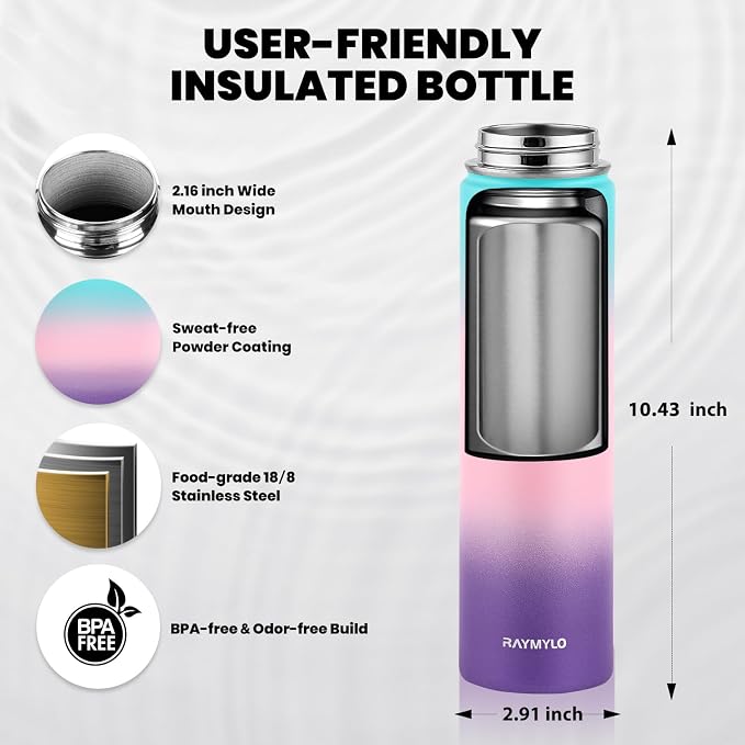 RAYMYLO Insulated Water Bottle 24 oz, Triple Wall Vacuum Stainless Steel | - Image 3