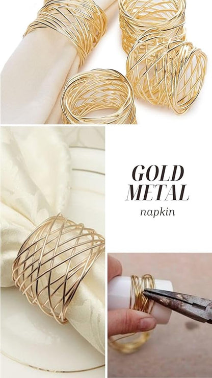 Napkin Rings, Metal Gold Round Napkin Rings Buckles for Table Decorations, Wedding, Dinner, Party, Set of 12