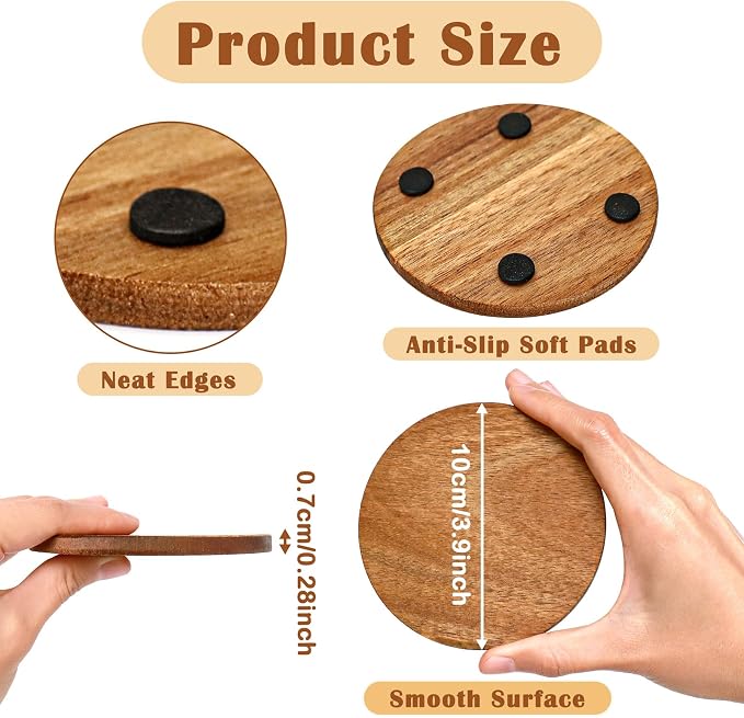 48 Pieces Unfinished Wood Coasters, 4 Inch Round Acacia Wooden Coasters - Image 3