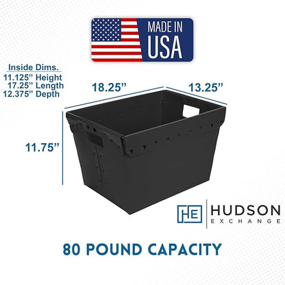 Hudson Exchange 18.25 x 13.25 x 11.75 (3 Pack) Corrugated Space Age Handled Storage Container Mail Tote, Black