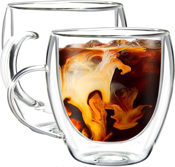 Youngever 2 Pack Glass Coffee Cups, Double Wall Thermo Insulated Coffee Cups by Youngever