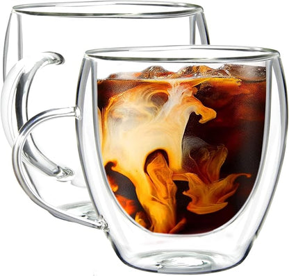 Youngever 2 Pack Glass Coffee Cups, Double Wall Thermo Insulated Coffee Cups by Youngever
