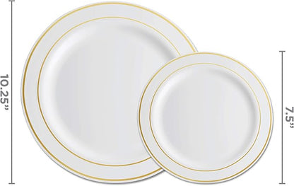 100 Piece Plastic Party Plates White Gold Rim, 50 Premium Heavy Duty 10.25 Inch - Image 3