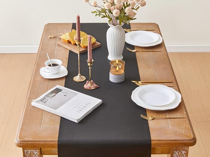 YATOJUZI Black Table Runner Seasonal Summer Autumn Kitchen Dining Coffee Table - Image 2